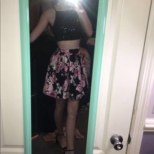 Black and pink floral two piece homecoming dress